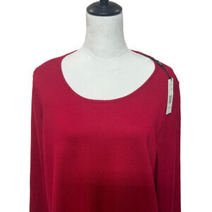 Tahari Sweater‎ Womens 1X Red Rib Band Pullover Long Sleeve Rayon Blend NWT